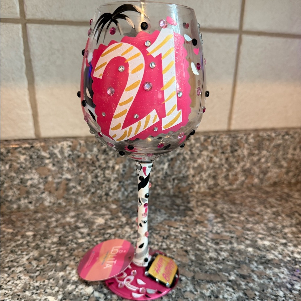 Lolita 21st Celebration Wine Glass - Pink and Yellow
